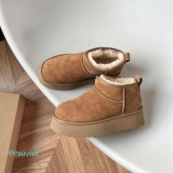 

2022 mini platform boot designer woman winter ankle australia snow boots thick bottom real leather warm fluffy booties with fur dvbtx, Black
