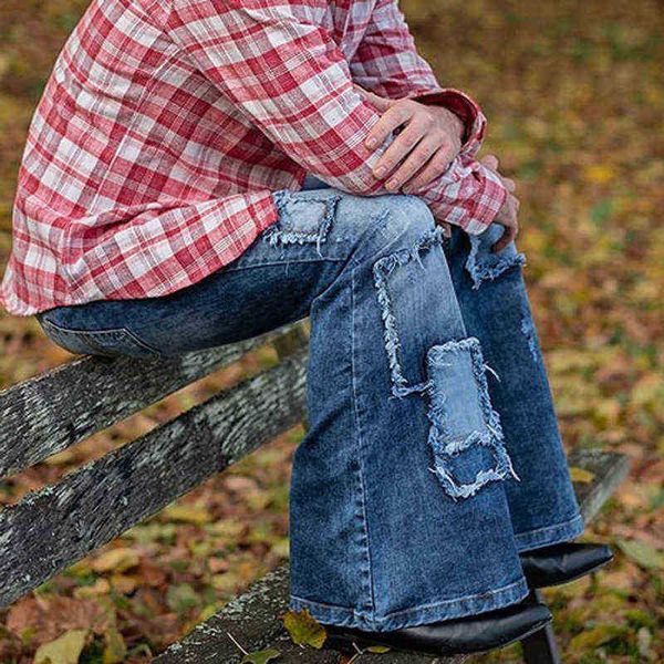 

men's jeans 2021 new jeans patch big horn denim pants spring and autumn loose men's, Blue