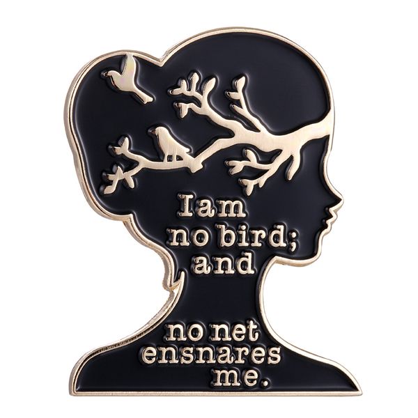 

jane eyre charlotte bronte i am no bird book quote enamel pin, Blue