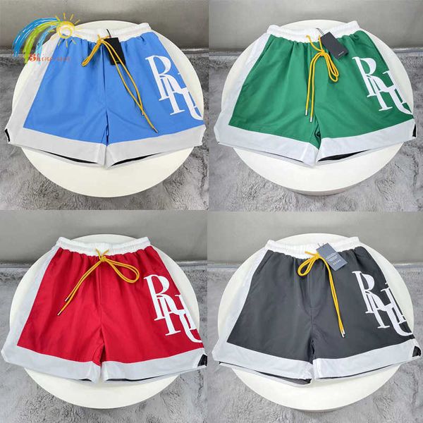 

wanbao men's wear 2022ss colorblock rhude shorts men women 1 casual inside mesh breeches black green blue red with tags qfcj 44v1, White;black