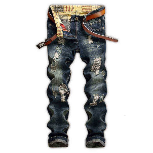 

men's jeans jeans new product hole sticking cloth patch straight pants quality, Blue