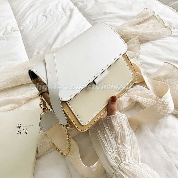 

cross body contrast color leather crossbody bags for women travel handbag fashion simple shoulder messenger ladies cross body bag 011923h
