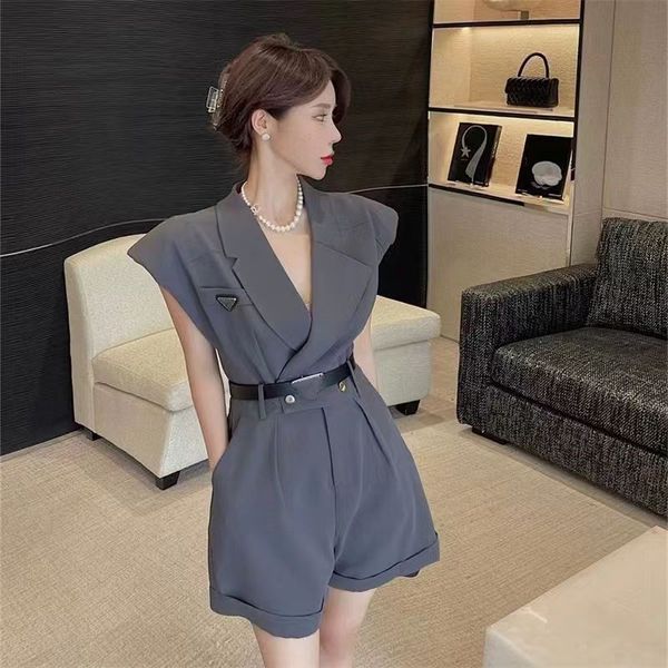 

summer jumpsuit designer women sleeveless women jumpsuits womens jumpsuit 2023 lapel belt luxury classic inverted triangle design, Black;white