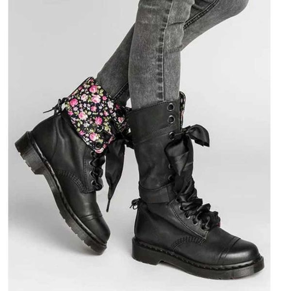

boots new mid-calf autumn winter non-slip flat shoes vintage steampunk leather fashion retro buckle ladies snow 221215, Black
