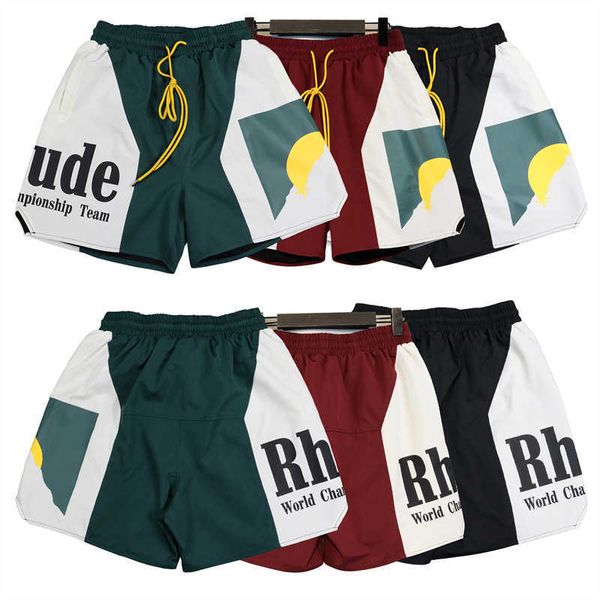 

wanbao men's wear rhude panel short sunset alphabet print color contrast shorts w8d0 142e, White;black