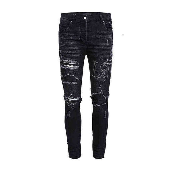 

men's jeans men's pants with holes and white, slim fitting denim , fashion, old leggings,, Blue