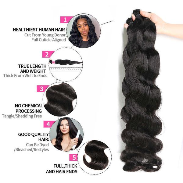 

nxy lace wigs brazilian natural color hair weave bundles body wave 2 3 4 remy human tissage 28 30 inch 230106, Black;brown