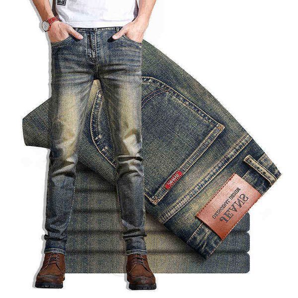 

men's jeans 2019 spring and autumn jeans men's used straight pants, Blue