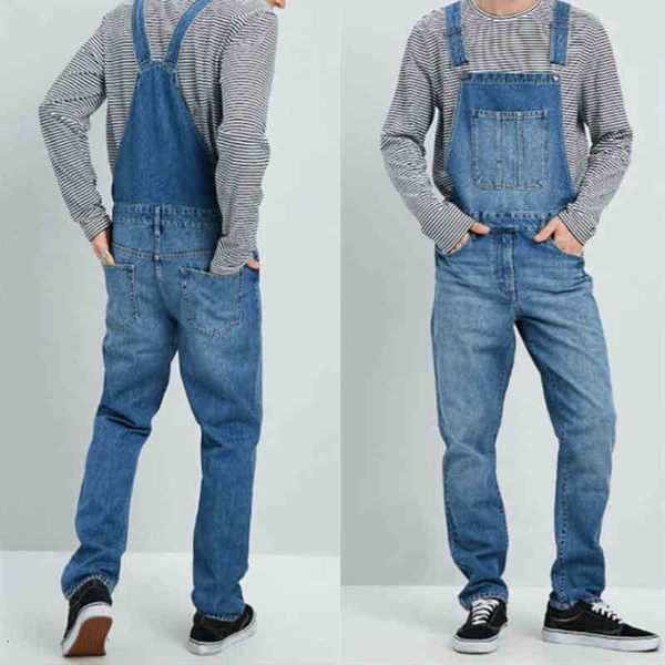 

men's jeans wear men's jeans suspenders new pants one piece, Blue