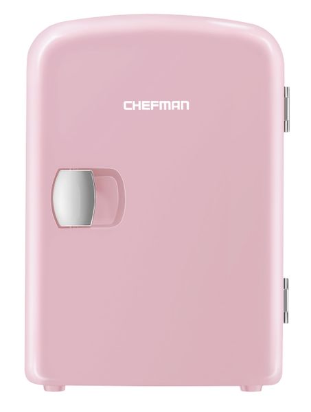 

chefman mini portable personal fridge, 4 liter capacity pink