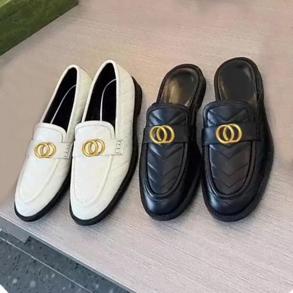 

designer dress shoes 100% authentic cowhide metal rivet women flat lady leather casual shoe mules princetown trample lazy loafers designer s, Black