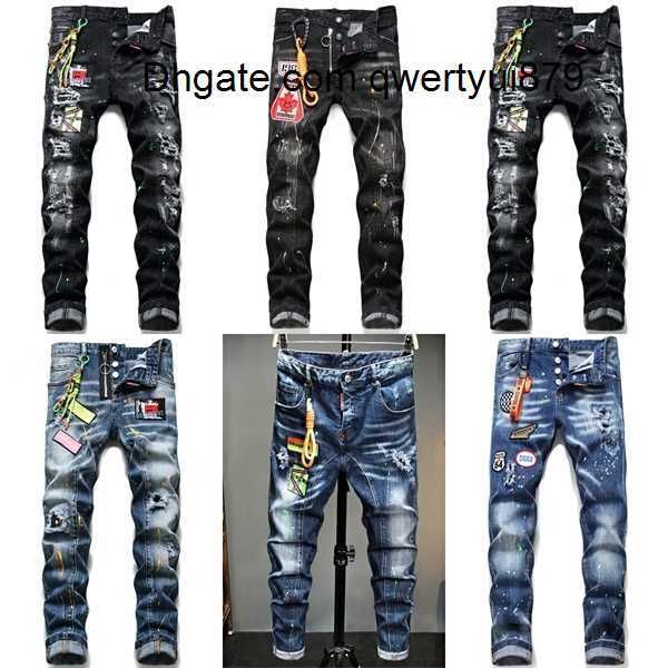 

qwertyui87 men's jeans new fashion dsq brand european italy men's slim dsq jeans pants mens denim trousers zipper blue hole pencil