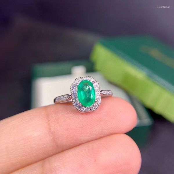 

new cluster rings natural green emerald gemstone ring for women jewelry real 925 silver certified gem engagement good gift, Golden;silver