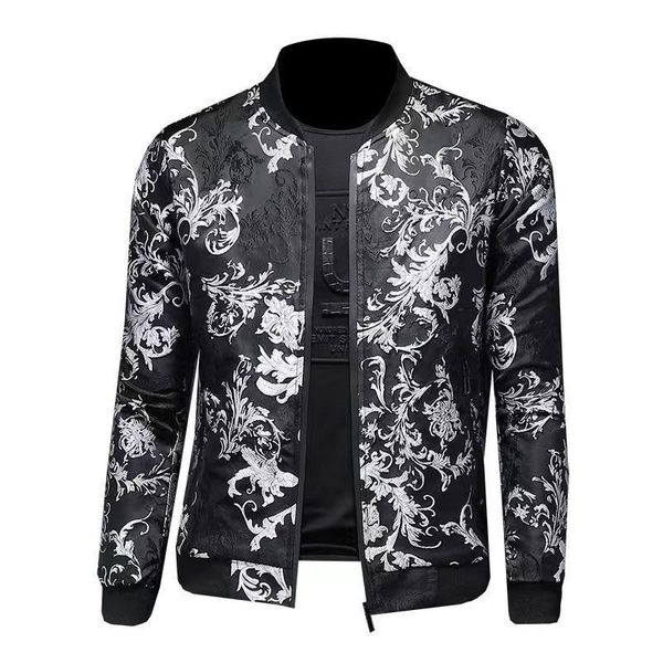 

spring new jacket men's youth slim standing collar casual jacket jacquard fashion large men's wear, Black;brown