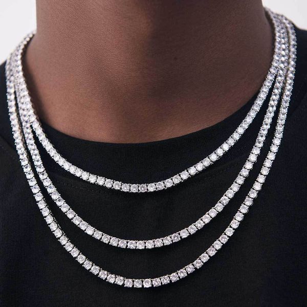 

tennis necklace chains hiphop tide men's necklace zircon 18/20/22/24mm snap hook bracelet tennis necklaces for men and women fashion ic, Silver