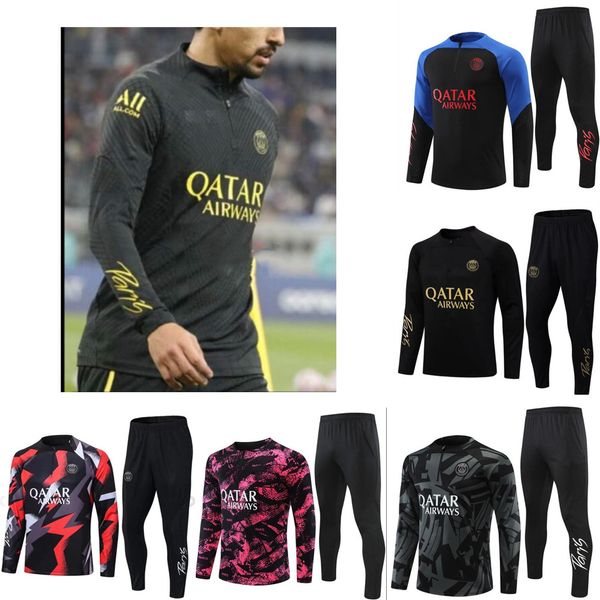 

22 23 24 psgs paris tracksuits training chandal messis mbappe kit survetement foot tuta jacket retro futbol soccer football men and kids, Black