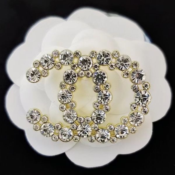 

jewelry badge crystal rhinestone style double letter small incense style designer brooch temperament princess coat pin suit shiny collar pin, Gray
