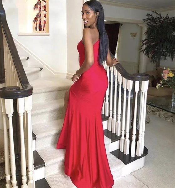 

red mermaid prom dresses one shoulder side split sweep train simple long formal women evening party gowns custom, Black