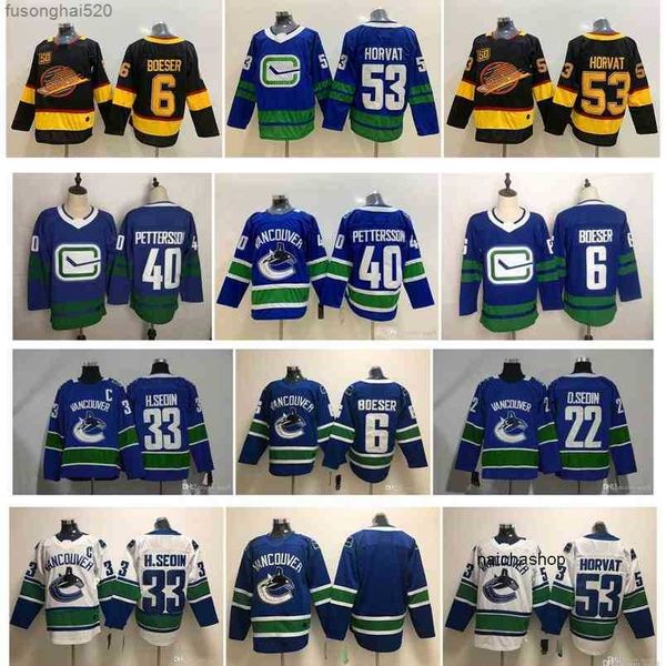 

95 vancouver canucks jersey 40 elias pettersson 6 brock boeser 53 bo horvat 22 daniel sedin black 50th season stitched ice hockey jerseys, Black;red