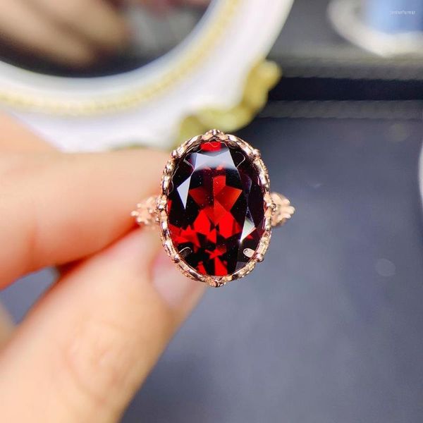 

new cluster rings natural garnet ring 925 silver cute design simple and generous boutique jewelry sterling 10 14mm luxury, Golden;silver