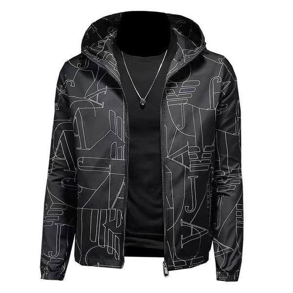 

personalized printed hooded jacket jacket men's spring thin british fashion brand high-end fashion slim coat handsome, Black;brown
