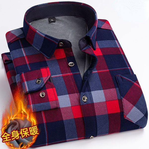 

mens casual shirts autumnwinter mens fashion casual plaid long sleeve shirt mens fleece and thick warm large size shirt 230114, White;black