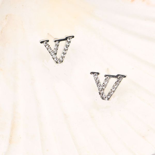

luxury women 18k gold plated designer ear stud earrings brand designers geometry letters crystal rhinestone earring wedding party jewerlry c, Golden;silver