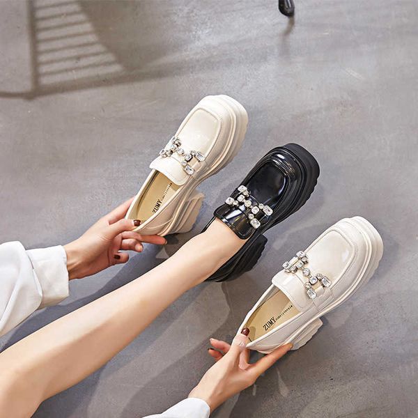

dress shoes thick sole loafers women's new black single shoes in autumn and winter british style small leather shoes