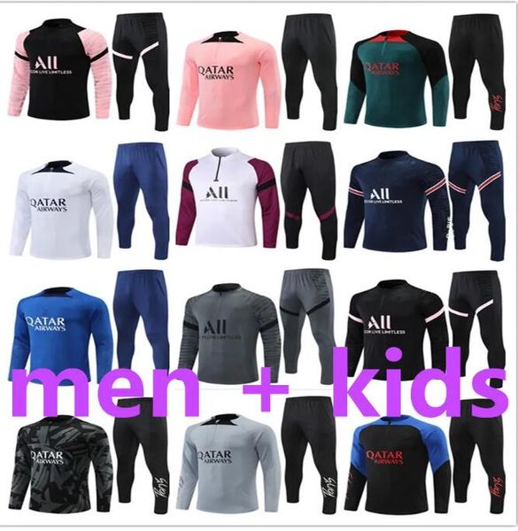 

21 22 23 psgs paris tracksuits training chandal messis mbappe kit survetement foot tuta jacket retro futbol soccer football men and kids jer, Black