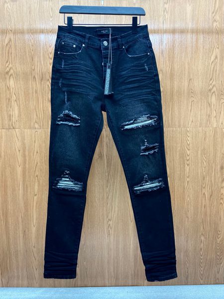 

2023 new fashions mens distressed ripped skinny hole designer jeans ~ us size 28-38 jeans ~ slim motorcycle moto biker causal denim pants hi, Blue