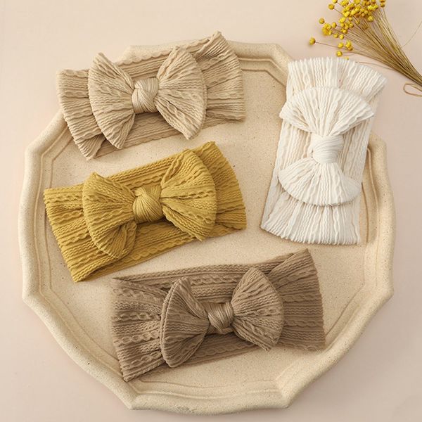 

cable newborn baby headband ribbon for girls elastic knit children turban baby bows soft nylon kids headwear hair accessories 1405, Slivery;white
