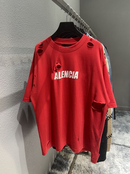 

and mens t shirt brand spring summer fashion high version art hole pullover round neck heavy industry loose versatile men's women', White;black