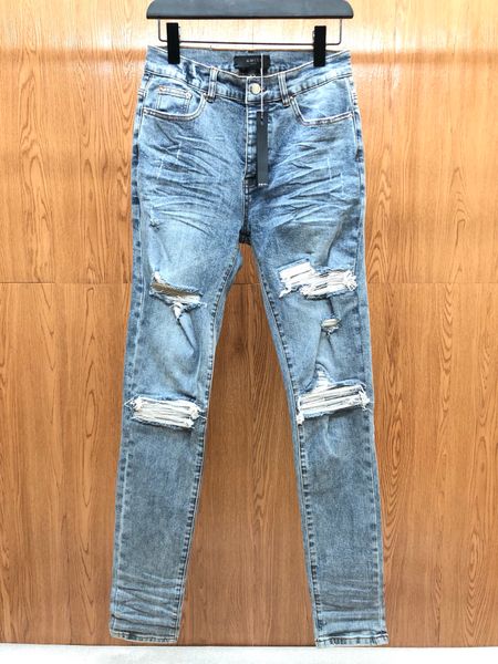 

2023 fashions mens distressed ripped skinny hole designer jeans ~ us size 28-38 jeans ~ slim motorcycle moto biker causal denim pants hip ho, Blue