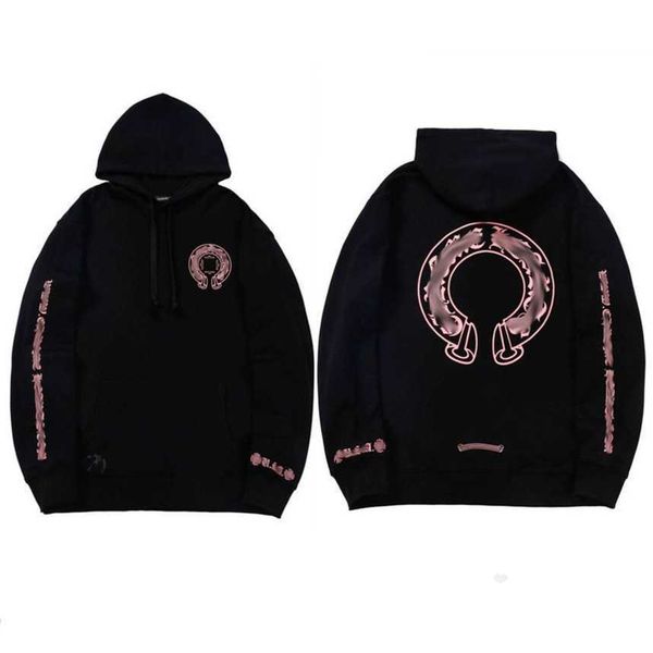 

classic men's luxury sweatshirts brand ch designer hoodie fashion men women horseshoe sanskrit loose zipper jacket pullover hooded coa, Black