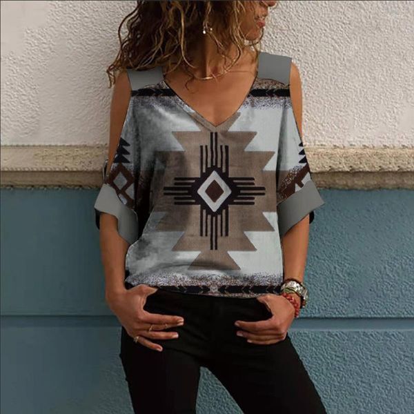 

women's t t-shirt loose sleeved off shoulder v-neck printing plus size, White