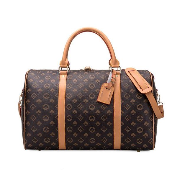 

55cm leather large capacity women travel bags 2021 sale quality men shoulder duffel bags carry on luggage bottom rivets with lock head