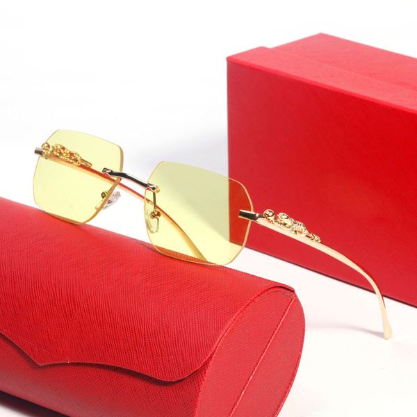 

hexagonal designer glasses sunglasses for men women carti eyewear yellow red blue green rimless lens anti-ultraviolet retr plate panther fra, White;black