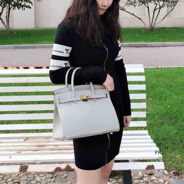 

designer birkin handbags herme first layer cowhide litchi pattern platinum bag 30 leather 2023 new fashion womens portable highgrade feelin