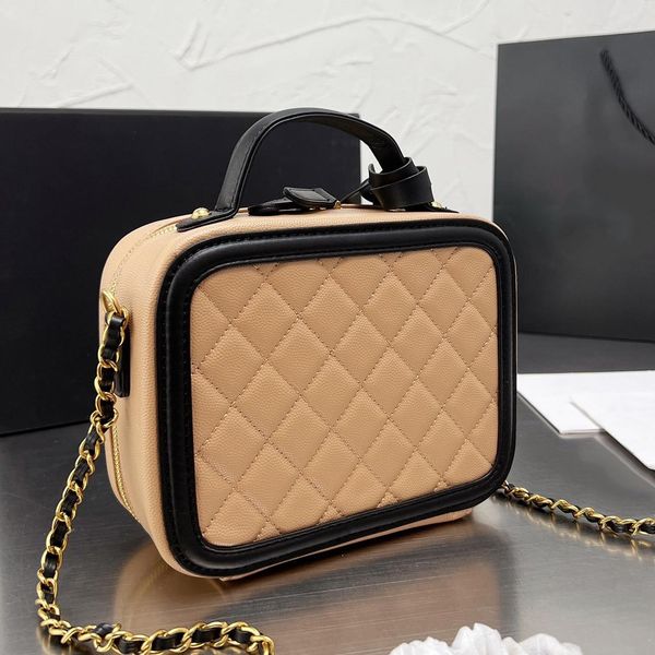 

wholesale classic filigree vanity case totes bag caviar calfskin leather luxury designer quilted plaid gold metal bags chain double zipper c