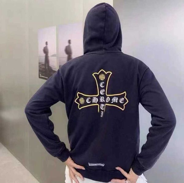 

classic mens loose hoodie ch brand sweatshirts designer horseshoe sanskrit print luxury zipper jacket fashion pullover hooded coat wxbd, Black
