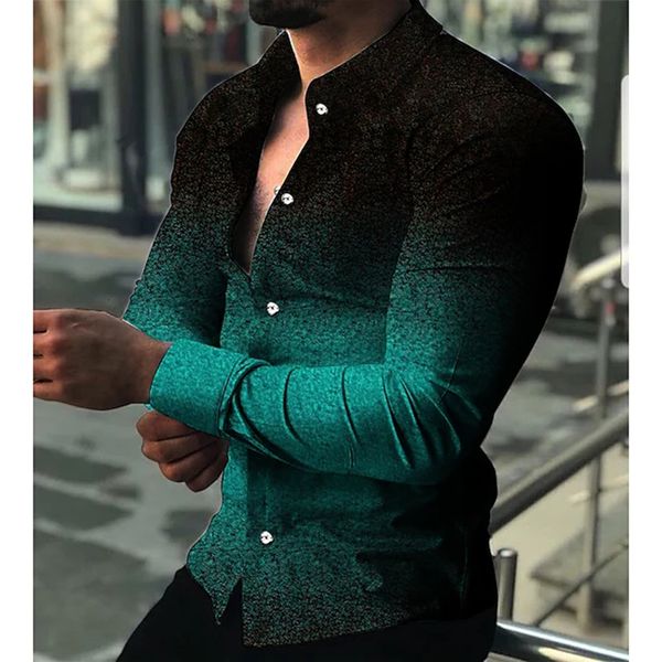 

mens casual shirts fashion luxury men shirts single breasted shirt casual blackgreen gradient print long sleeve mens clothing hawaii cardig, White;black