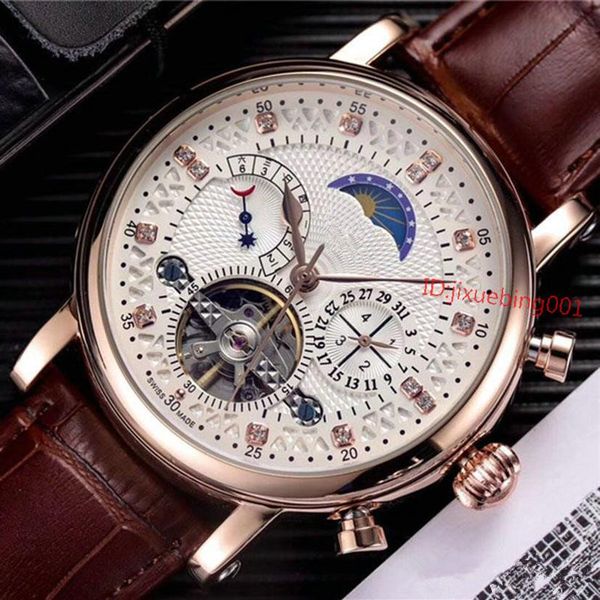 

new promotion fashion men watches brown leather watch classic relogio masculino gold 2813 automatic mechanical hand-winding watch 306v, Slivery;brown