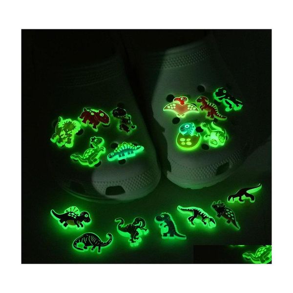 

shoe parts accessories moq 50pcs fluorescent croc jibz charms dinosaur cartoon luminous charm buckles decorations 2d pvc glow in t dhcrn, White;pink