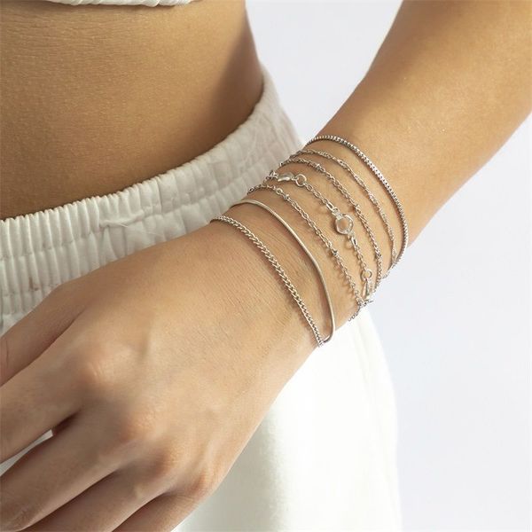 

jade bangle bracelet link chain chains fashion jewelry simple wide alloy women solid multi-layer chain folding bracelet imitation crystal sn, Black