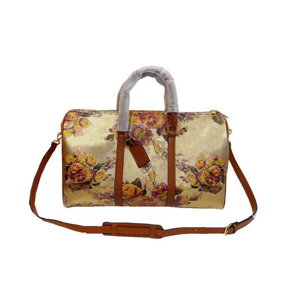 

golden large-capacity luxurys designers bags men women travel duffle bag leather luggage bags travelling bag printed pillow bags garden tote