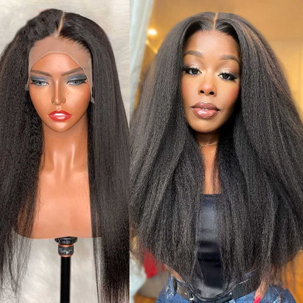 

nxy lace wigs kinky straight t part 200% density brazilian remy human hair 30 32 inch pre plucked yaki for black women 230106, Black;brown