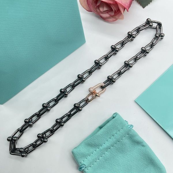 

fashion luxury necklace designer hardwear jewelry horseshoe u shape chains necklaces rose gold black long chain diamonds valentine's da, Silver