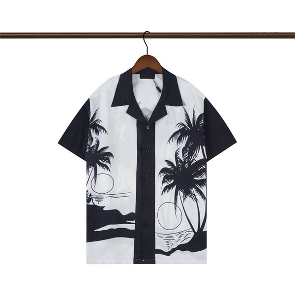 

23ss men women casual shirts summer hawaii style button lapel cardigan short sleeve oversized shirt blouses coconut tree, White;black