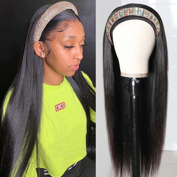 

lace wigs straight headband wig human hair peruvian natural color 180% density 26 inch for black women glueless 230106, Black;brown