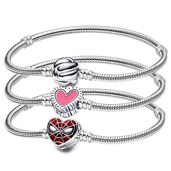

17-21cm european charms snake chain silver spider bracelet fit pandora pink enamel heart bracelets wholesale fits for women jewelry european, Golden;silver